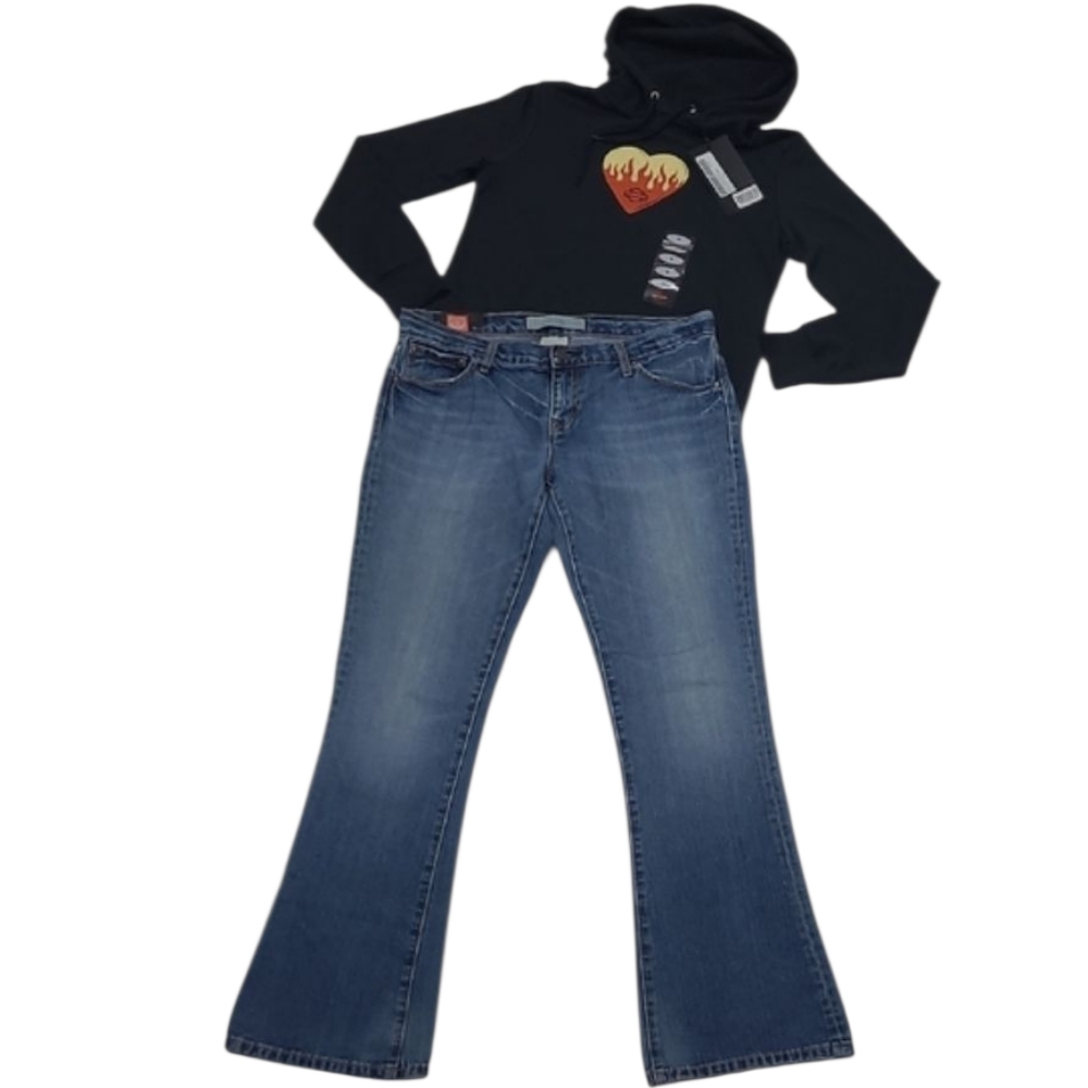 GAP Tall Flare Denim Jeans Mid Waist Rise Distressed Whiskered Long Dark Wash